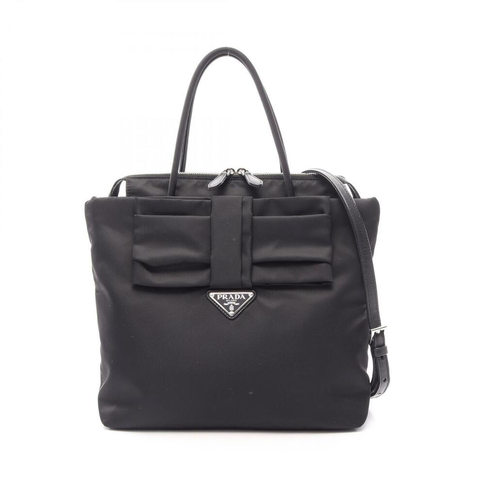 Prada Tessuto Fiocco Leather Shoulder Bag Black